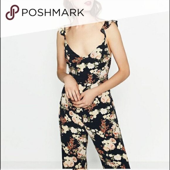 Zara Floral Jumpsuit Ruffle Shoulder Tie Back Wide Leg Floral Print, S, Multi - Picture 12 of 12
